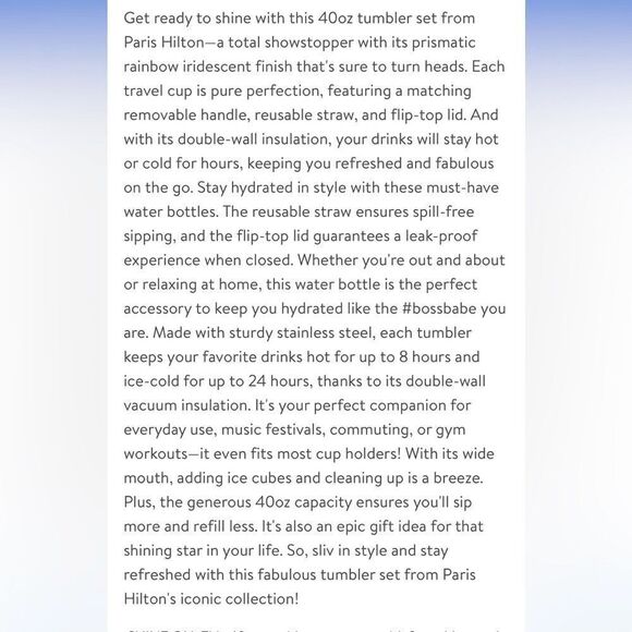 Paris Hilton Pink Iridescent Stainless Steel Tumbler - Picture 5 of 11